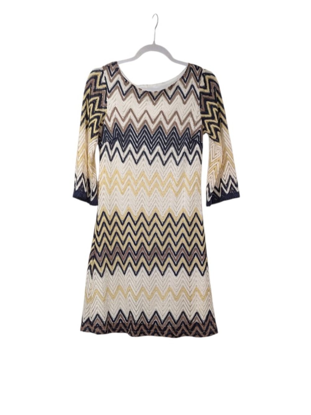 Cato Zig-Zag Crochet 3/4 Sleeve Knee Length Dress Artsy Light Academia  Sz S